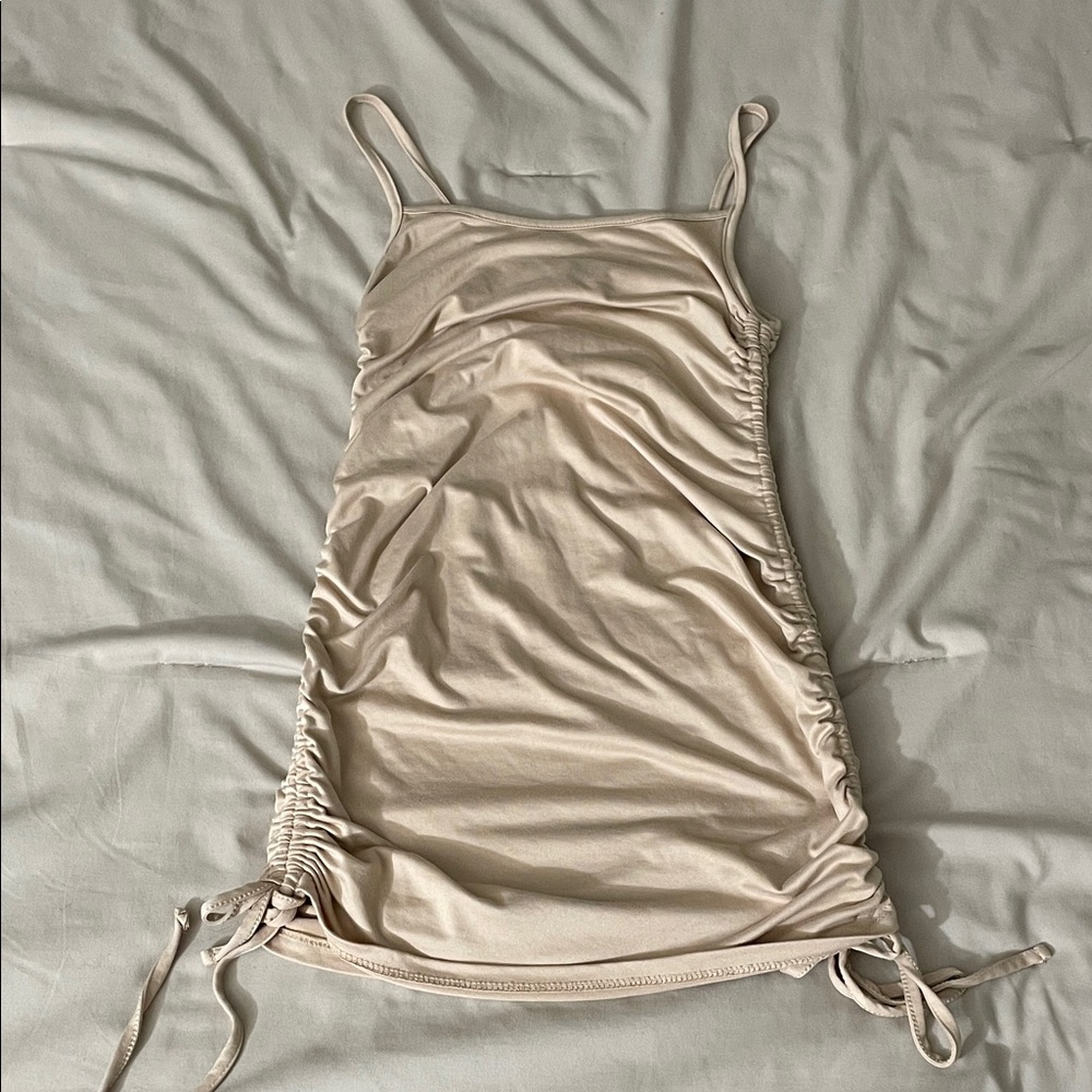 Nude Ruched Mini Dress